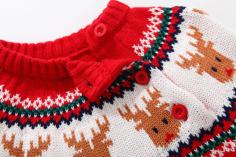 Miccina Baby Toddler Boys Girls Christmas Deer Knit Sweater Cotton Kids Crew Neck Pullover Sweatershirt (Red, 18-24 Months/Lable:90) - Image 3